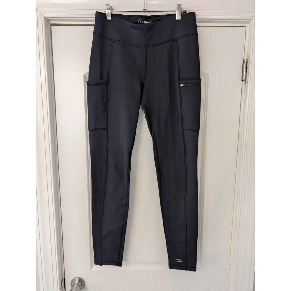 LL Bean PrimaLoft ThermaStretch‎ Fleece Pocket Tights black Lined Small M Tall
